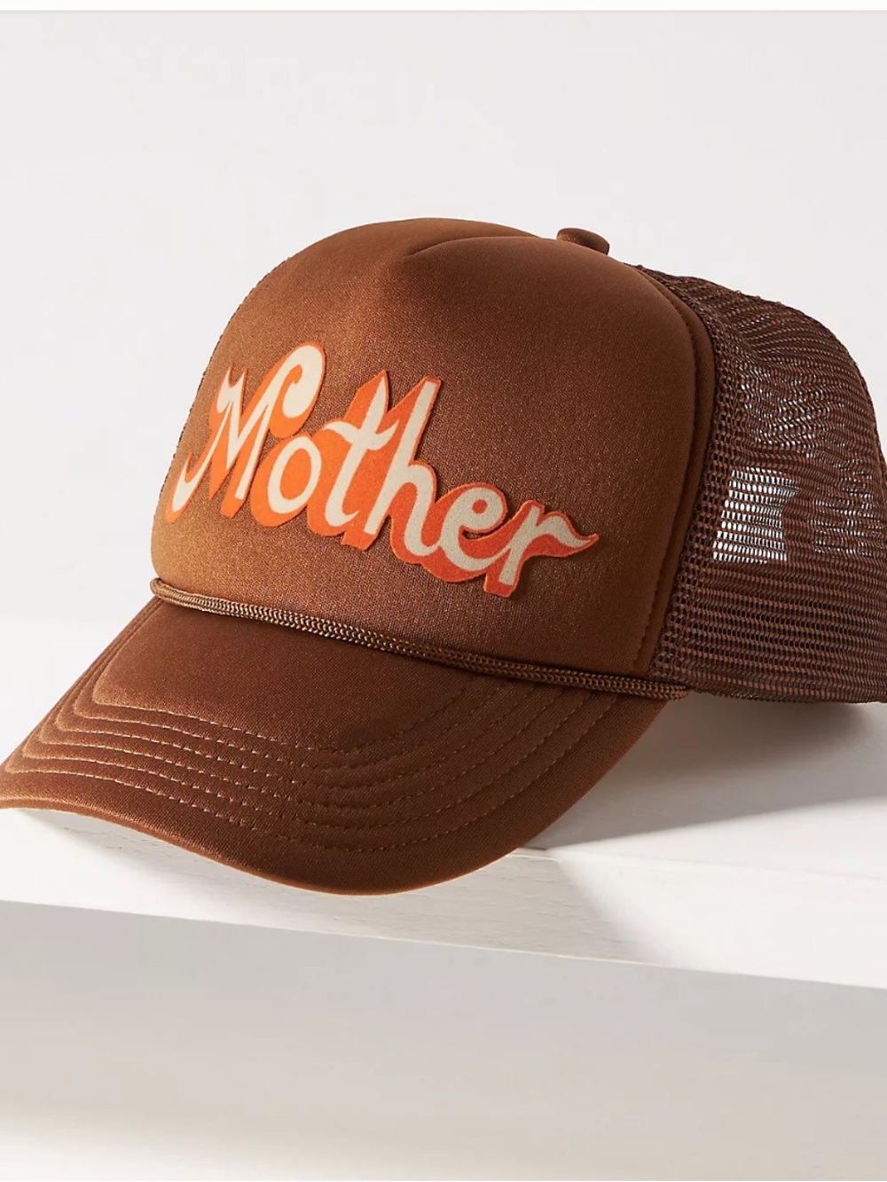 MOTHER The 10-4 Strokes Trucker Hat Anthropologie Brown Dug Out *